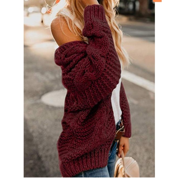 NWT Burgundy Chunky Thick Cable Knit Cardigan - Picture 5 of 5